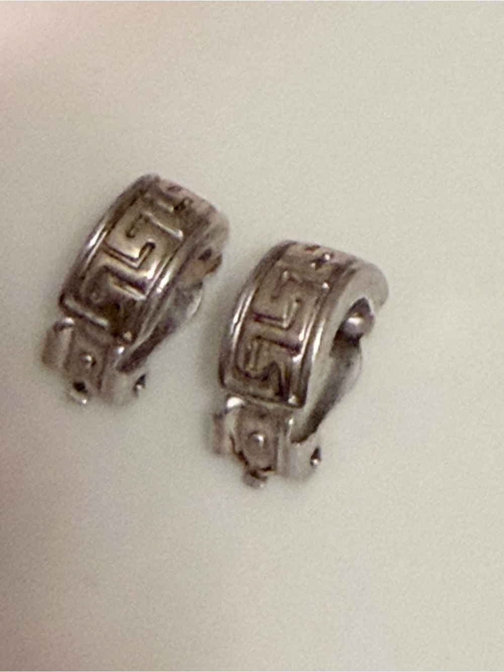 Vintage Silver Greek Key Clip On Hoop Earrings
